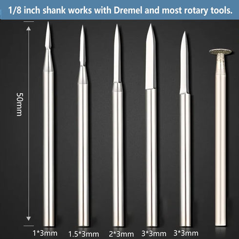 Wood Carving Drill Bits Set for Dremel Rotary Tool 6Pcs Engraving Drill Accessories Bit Wood Crafts Grinding Woodworking Tool with 3mm Shank for C...